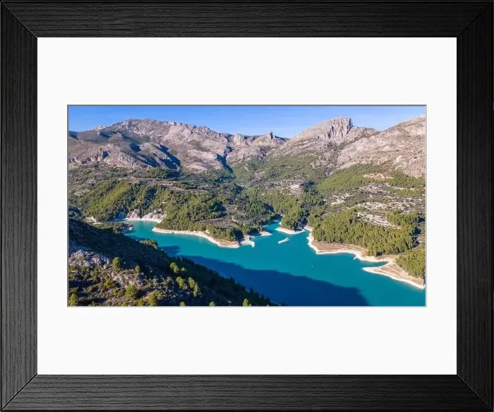 Framed Print : Aerial drone photo of the lake Guadalest in the mountains near the Costa Blanca, Spain Framed Print : Aerial drone photo of the lake Guadalest in the mountains near the Costa Blanca, Spain