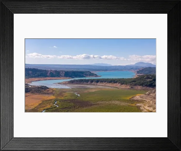Framed Print : Aerial drone photo of the lake Negratin and the hot springs which are located in the Granada Geopark, Spain Framed Print : Aerial drone photo of the lake Negratin and the hot springs which are located in the Granada Geopark, Spain