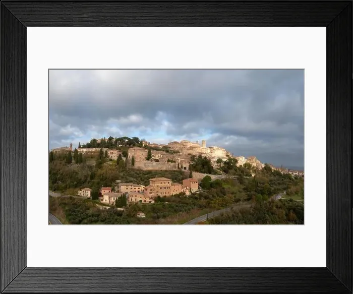 Framed Print : A drone view of the Tuscan hilltop village and wine capital of Montepulciano