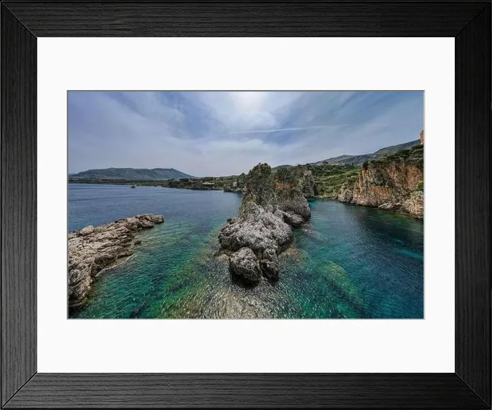 Framed Print : Sicily 2023. Aerial view of the sea stacks of Scopello and the crystalline sea Framed Print : Sicily 2023. Aerial view of the sea stacks of Scopello and the crystalline sea