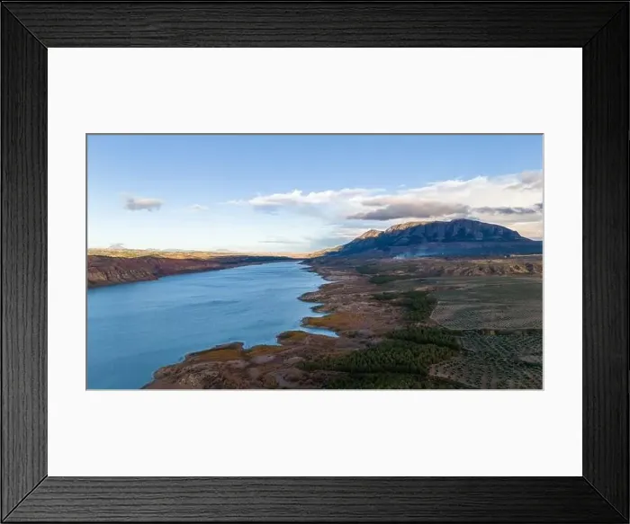 Framed Print : This aerial drone photo shows the lake Negratin in the Granada Geopark, Spain