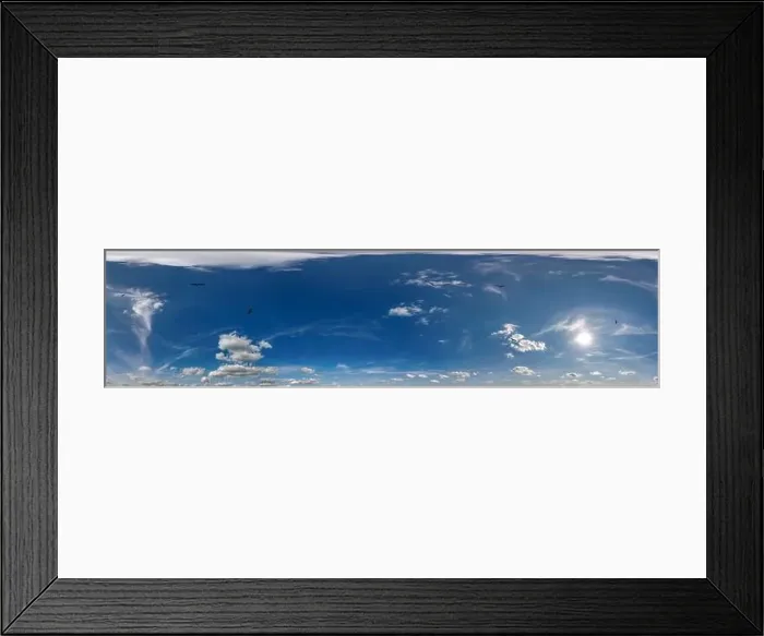 Framed Print : seamless blue sky hdri 360 panorama view flock of birds in clouds as skydome for edit drone shot or sky replacement Framed Print : seamless blue sky hdri 360 panorama view flock of birds in clouds as skydome for edit drone shot or sky replacement