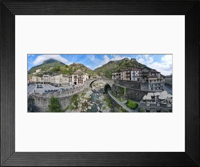 Framed Print : Pont Saint Martin, Italy - 17 September 2023: drone view at the village of Pont Saint Martin on Aosta valley in Italy Framed Print : Pont Saint Martin, Italy - 17 September 2023: drone view at the village of Pont Saint Martin on Aosta valley in Italy