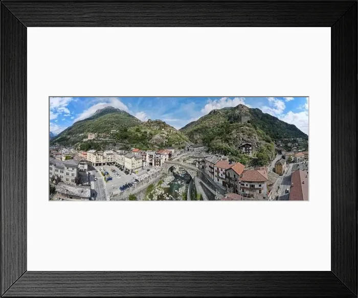 Framed Print : Pont Saint Martin, Italy - 17 September 2023: drone view at the village of Pont Saint Martin on Aosta valley in Italy Framed Print : Pont Saint Martin, Italy - 17 September 2023: drone view at the village of Pont Saint Martin on Aosta valley in Italy