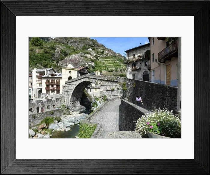 Framed Print : Pont Saint Martin, Italy - 17 September 2023: view at the village of Pont Saint Martin on Aosta valley in Italy Framed Print : Pont Saint Martin, Italy - 17 September 2023: view at the village of Pont Saint Martin on Aosta valley in Italy