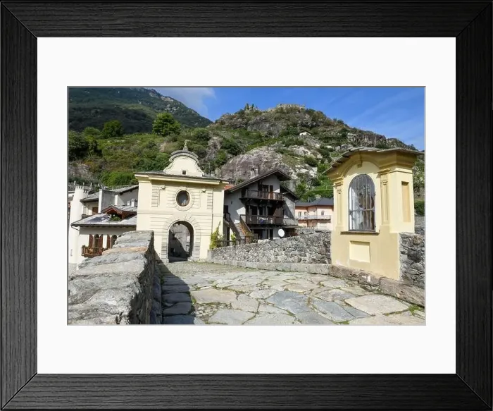 Framed Print : Pont Saint Martin, Italy - 17 September 2023: view at the village of Pont Saint Martin on Aosta valley in Italy Framed Print : Pont Saint Martin, Italy - 17 September 2023: view at the village of Pont Saint Martin on Aosta valley in Italy