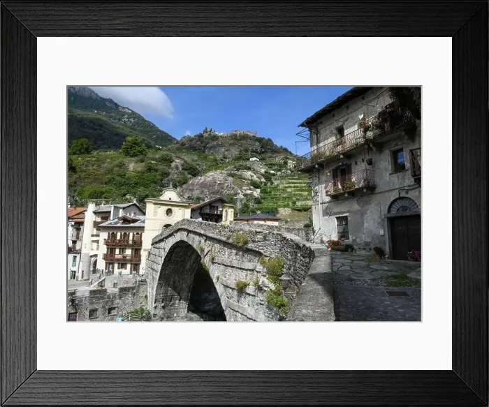 Framed Print : Pont Saint Martin, Italy - 17 September 2023: view at the village of Pont Saint Martin on Aosta valley in Italy