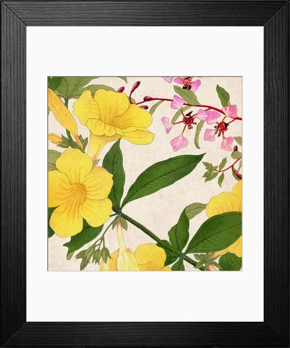 Framed Print : Digital floral design featuring a lively color palette on textured beige Framed Print : Digital floral design featuring a lively color palette on textured beige