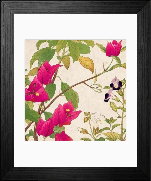 Framed Print : Digital floral design featuring a lively color palette on textured beige Framed Print : Digital floral design featuring a lively color palette on textured beige