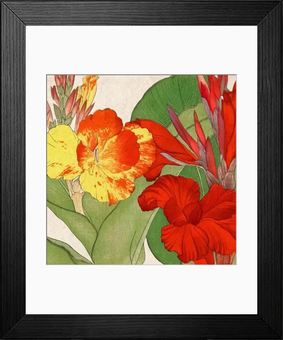 Framed Print : Digital floral design featuring a lively color palette on textured beige Framed Print : Digital floral design featuring a lively color palette on textured beige