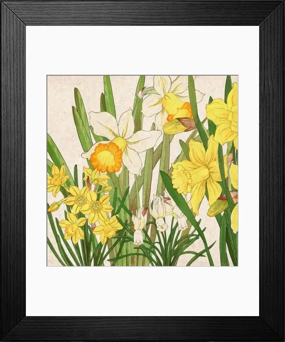 Framed Print : Digital floral design featuring a lively color palette on textured beige