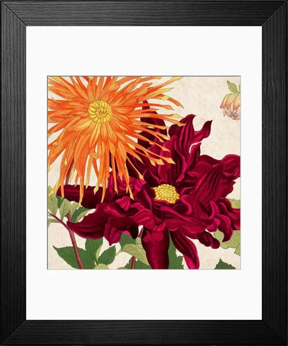 Framed Print : Digital floral design featuring a lively color palette on textured beige Framed Print : Digital floral design featuring a lively color palette on textured beige