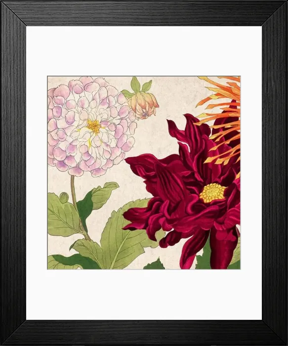 Framed Print : Digital floral design featuring a lively color palette on textured beige