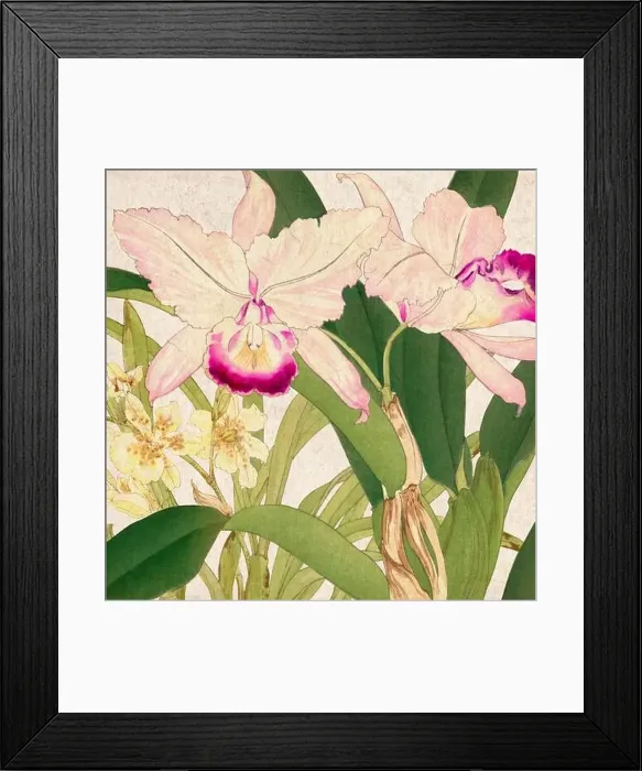 Framed Print : Digital floral design featuring a lively color palette on textured beige Framed Print : Digital floral design featuring a lively color palette on textured beige
