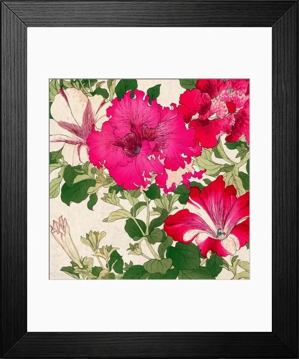 Framed Print : Digital floral design featuring a lively color palette on textured beige Framed Print : Digital floral design featuring a lively color palette on textured beige