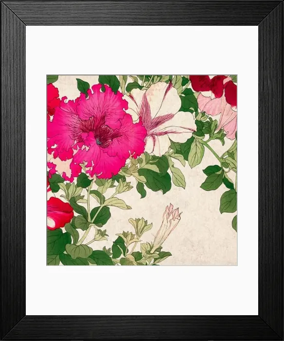 Framed Print : Digital floral design featuring a lively color palette on textured beige Framed Print : Digital floral design featuring a lively color palette on textured beige