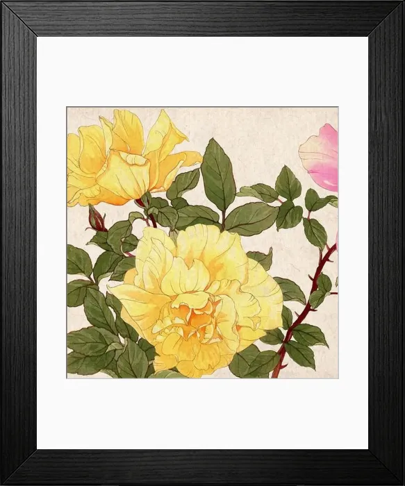 Framed Print : Digital floral design featuring a lively color palette on textured beige Framed Print : Digital floral design featuring a lively color palette on textured beige