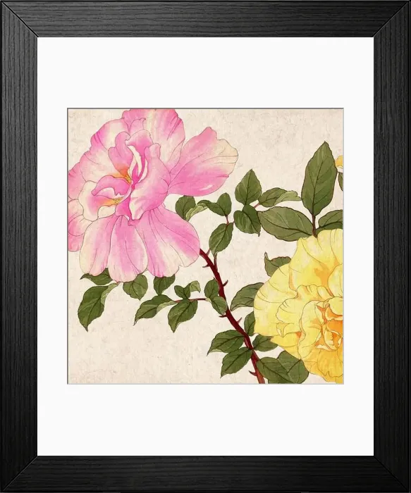 Framed Print : Digital floral design featuring a lively color palette on textured beige Framed Print : Digital floral design featuring a lively color palette on textured beige