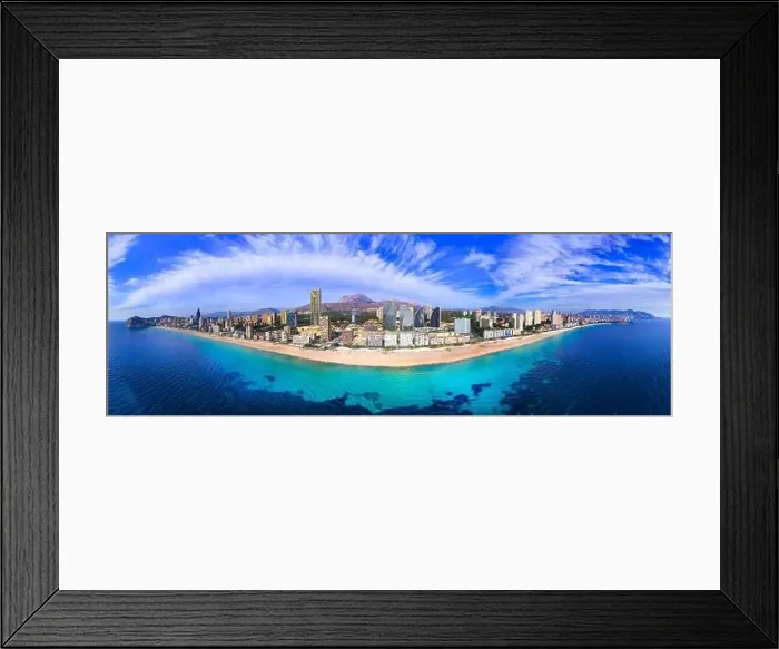Framed Print : Benidorm city of Costa Blanca, Spain. Aerial drone panoramic high angle view Framed Print : Benidorm city of Costa Blanca, Spain. Aerial drone panoramic high angle view