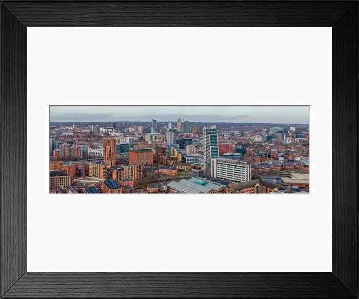 Framed Print : Leeds city centre, West Yorkshire aerial panoramic view of the city centre looking north towards retail and offices