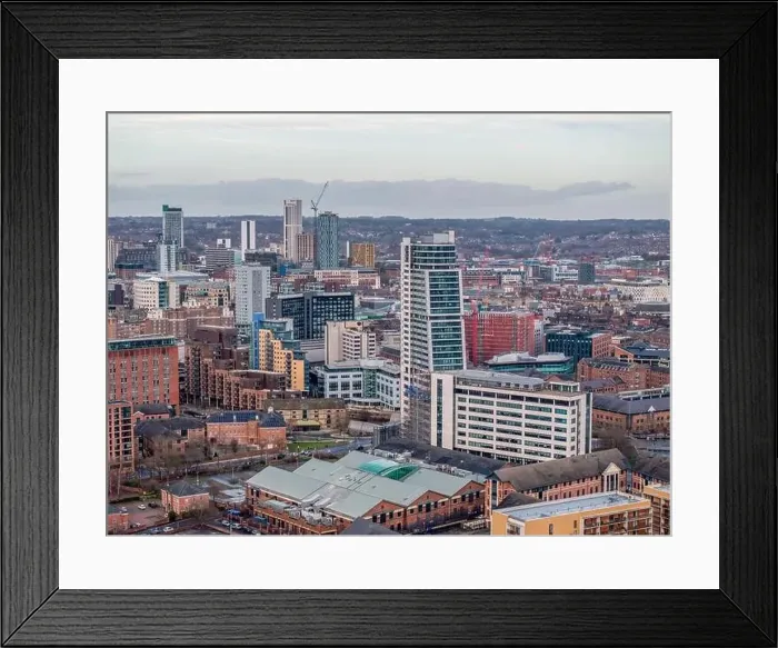 Framed Print : Leeds city centre, West Yorkshire aerial panoramic view of the city centre looking north towards retail and offices Framed Print : Leeds city centre, West Yorkshire aerial panoramic view of the city centre looking north towards retail and offices