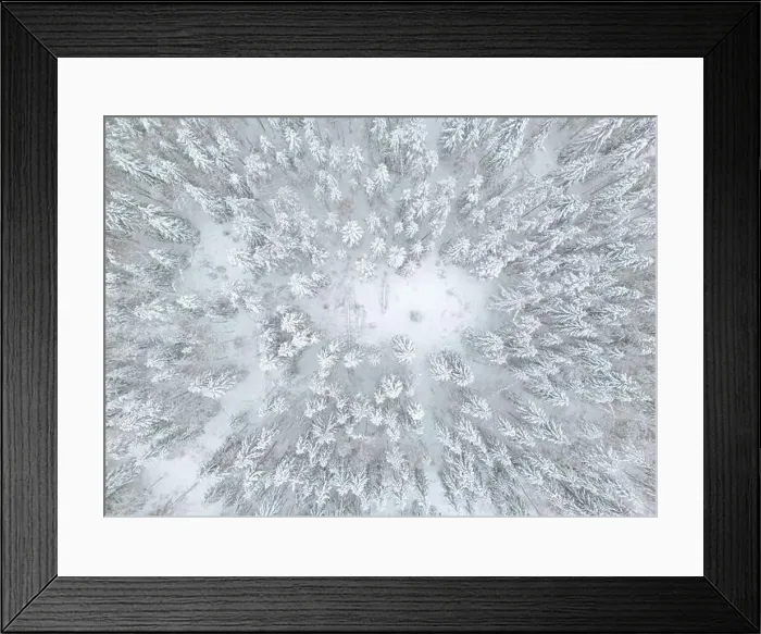 Framed Print : aerial view of forest covered with snow, bird's eye view Framed Print : aerial view of forest covered with snow, bird's eye view