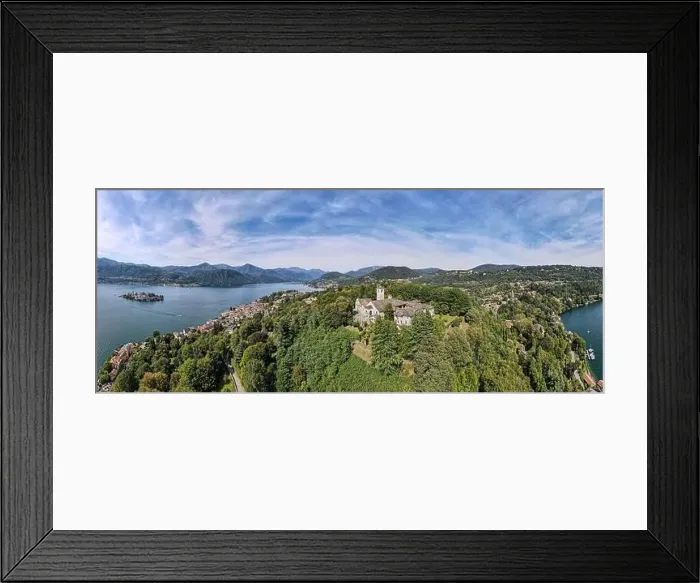 Framed Print : Drone view at the sacred mount Orta and San Giulio island on Italy Framed Print : Drone view at the sacred mount Orta and San Giulio island on Italy