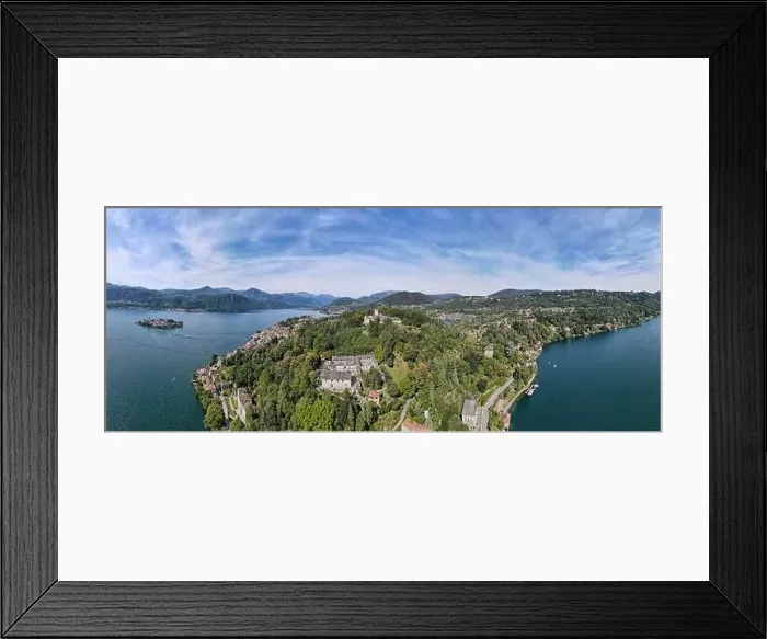 Framed Print : Drone view at the sacred mount Orta and San Giulio island on Italy Framed Print : Drone view at the sacred mount Orta and San Giulio island on Italy