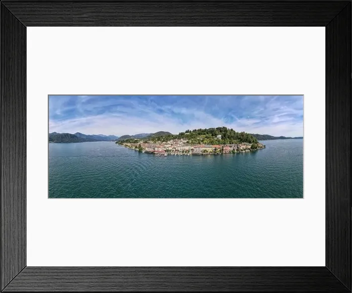 Framed Print : Drone view at the sacred mount Orta and San Giulio island on Italy Framed Print : Drone view at the sacred mount Orta and San Giulio island on Italy