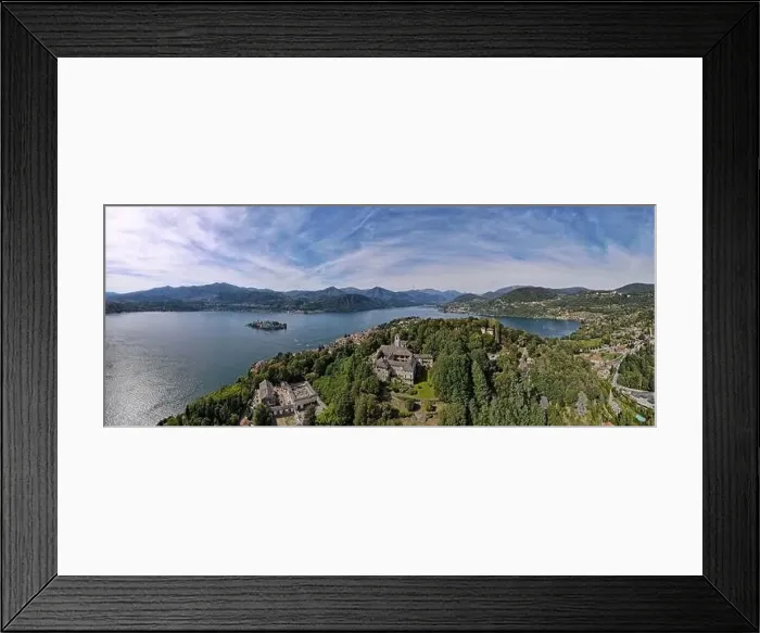 Framed Print : Drone view at the sacred mount Orta and San Giulio island on Italy Framed Print : Drone view at the sacred mount Orta and San Giulio island on Italy