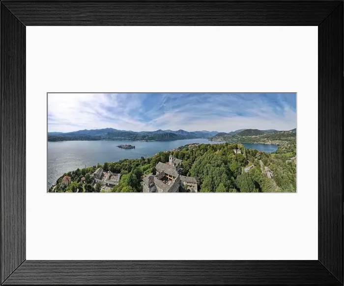 Framed Print : Drone view at the sacred mount Orta and San Giulio island on Italy Framed Print : Drone view at the sacred mount Orta and San Giulio island on Italy