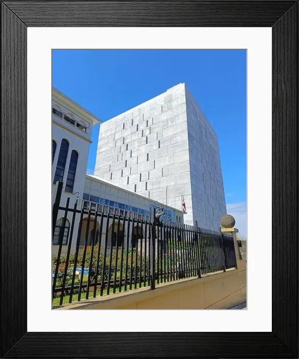 Framed Print : March 15 2023 - San Jose, Costa Rica in Central America: View of the outside of Plaza de la Democracia