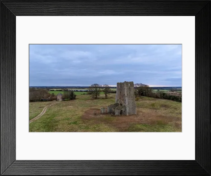 Framed Print : A drone image taking looking over the Tower and ruins of St Edmund at Egmere, North Norfolk, UK Framed Print : A drone image taking looking over the Tower and ruins of St Edmund at Egmere, North Norfolk, UK