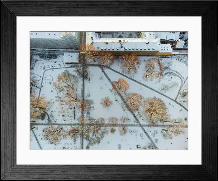 Framed Print : Vertical views of paths created in the snow in a park in Stockholm Framed Print : Vertical views of paths created in the snow in a park in Stockholm