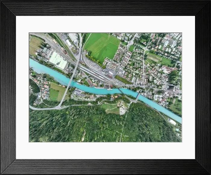 Framed Print : Aerial View of Interlaken and River Aare, Canton of Bern, Switzerland Framed Print : Aerial View of Interlaken and River Aare, Canton of Bern, Switzerland