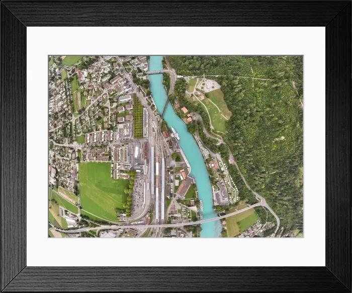 Framed Print : Aerial View of Interlaken and River Aare, Canton of Bern, Switzerland Framed Print : Aerial View of Interlaken and River Aare, Canton of Bern, Switzerland