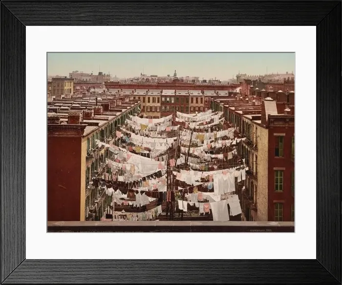 Framed Print : Monday washing. Many lines of clothes hanging between buildings at Park Avenue Framed Print : Monday washing. Many lines of clothes hanging between buildings at Park Avenue