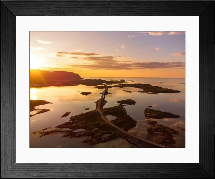 Framed Print : Summer sunset view of Lofoten, Norway scenery from above Framed Print : Summer sunset view of Lofoten, Norway scenery from above