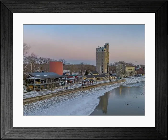 Framed Print : Early evening winter aerial photo of Schoen Place and the Erie Canal in the Village of Pittsford, New York. (01-14-2024) Framed Print : Early evening winter aerial photo of Schoen Place and the Erie Canal in the Village of Pittsford, New York. (01-14-2024)