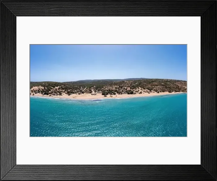 Framed Print : Gavdos island, Crete, Greece. Aerial drone panoramic view of sandy beach Framed Print : Gavdos island, Crete, Greece. Aerial drone panoramic view of sandy beach