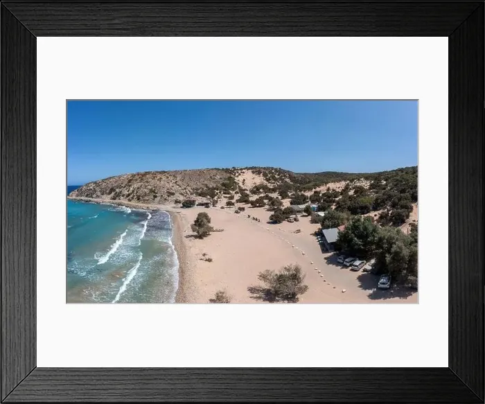 Framed Print : Crete, Greece, Gavdos island. Aerial drone view of sandy beach Framed Print : Crete, Greece, Gavdos island. Aerial drone view of sandy beach