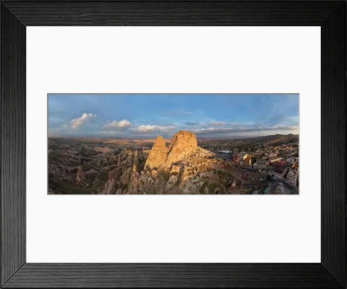 Framed Print : Aerial panoramic view of the Uchisar Castle in Cappadocia, Turkey during sunset Framed Print : Aerial panoramic view of the Uchisar Castle in Cappadocia, Turkey during sunset