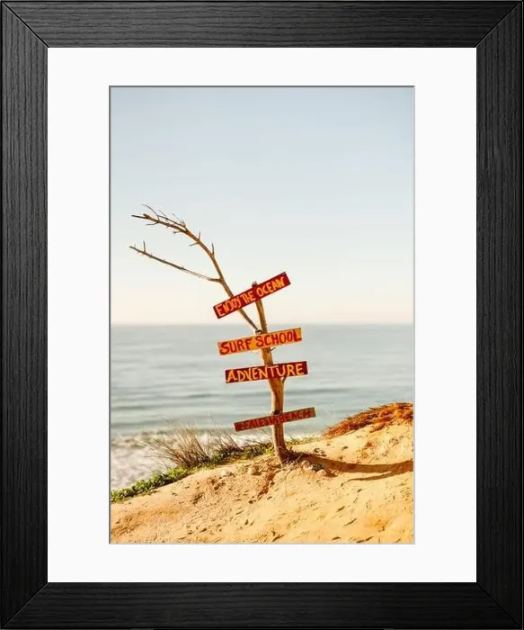 Framed Print : Sign of possibilities at Falesia beach with orange cliffs in Algarve, Portugal Framed Print : Sign of possibilities at Falesia beach with orange cliffs in Algarve, Portugal
