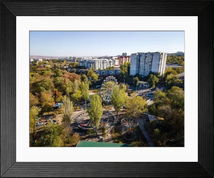 Framed Print : aerial view of theme park with ferris wheel in chisinau Framed Print : aerial view of theme park with ferris wheel in chisinau