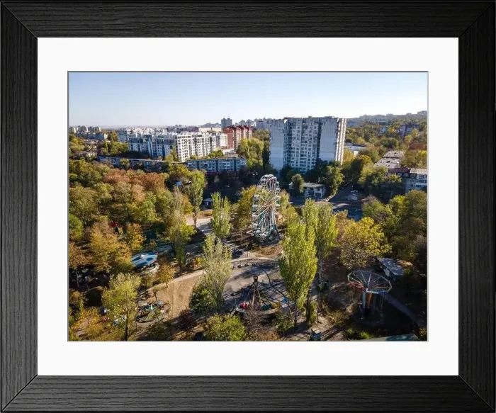 Framed Print : aerial view of ferris wheel and buildings in chisinau Framed Print : aerial view of ferris wheel and buildings in chisinau
