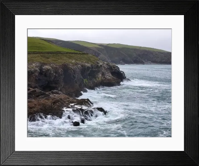 Framed Print : Stormy seas Cornish coast near Port Isaac drone, aerial Framed Print : Stormy seas Cornish coast near Port Isaac drone, aerial