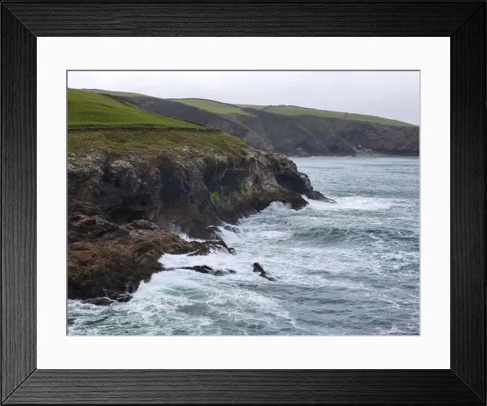 Framed Print : Stormy seas Cornish coast near Port Isaac drone, aerial Framed Print : Stormy seas Cornish coast near Port Isaac drone, aerial