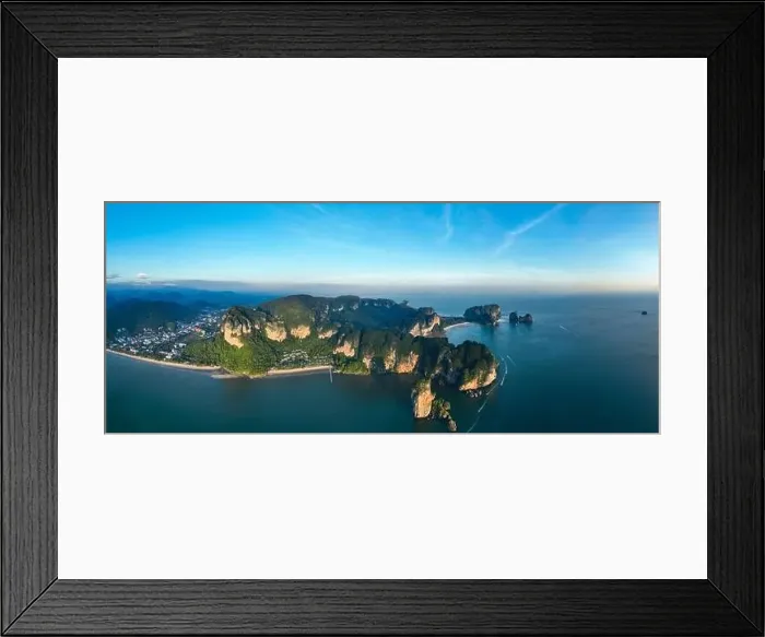 Framed Print : View from above, aerial shot, panoramic view of the Ao Nang coast at sunset with the Ao Nang Tower Framed Print : View from above, aerial shot, panoramic view of the Ao Nang coast at sunset with the Ao Nang Tower