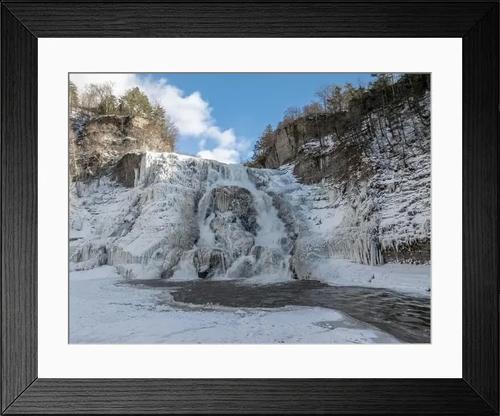 Framed Print : Afternoon winter aerial photo of frozen Ithaca Falls on Fall Creek, City of Ithaca, NY, USA 01-21-2024 Framed Print : Afternoon winter aerial photo of frozen Ithaca Falls on Fall Creek, City of Ithaca, NY, USA 01-21-2024