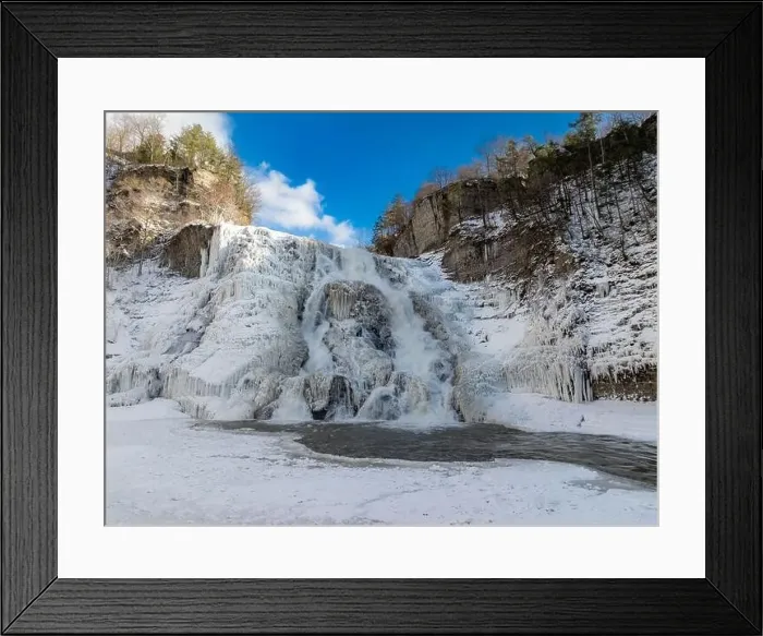 Framed Print : Afternoon winter aerial photo of frozen Ithaca Falls on Fall Creek, City of Ithaca, NY, USA 01-21-2024 Framed Print : Afternoon winter aerial photo of frozen Ithaca Falls on Fall Creek, City of Ithaca, NY, USA 01-21-2024